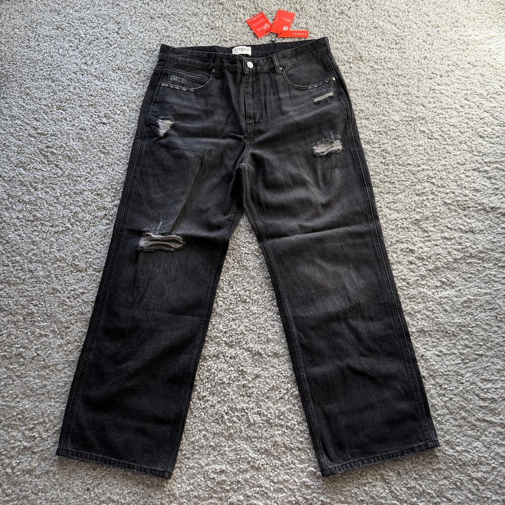 Men's YoungLA (SoldOut) 6025 StraightFitRippedJeans, NWT XL BlackWashed